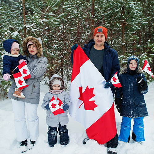 Family with Canadian Flags